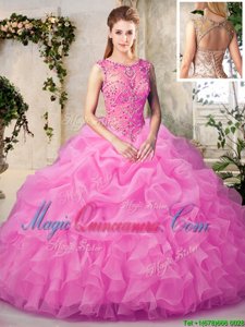 Edgy Scoop Beading and Ruffles and Pick Ups Ball Gown Prom Dress Rose Pink and Lilac Lace Up Sleeveless Floor Length