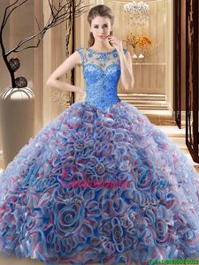 Scoop Blue Sleeveless Beading Lace Up Quinceanera Dresses