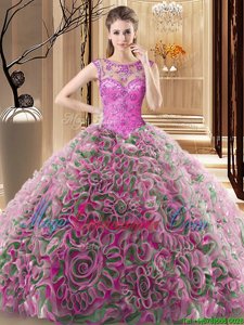 Dazzling Multi-color Scoop Neckline Beading Sweet 16 Dress Sleeveless Lace Up