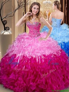 Multi-color Sleeveless Beading and Ruffles Floor Length Quinceanera Dress