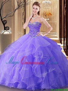 Floor Length Lavender 15th Birthday Dress Sweetheart Sleeveless Lace Up
