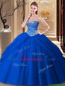 Dazzling Royal Blue Sleeveless Beading Floor Length 15 Quinceanera Dress