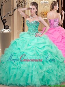 Fitting Organza Sleeveless Floor Length Quinceanera Dress and Beading and Ruffles and Pick Ups