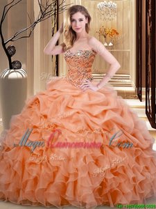 Orange Sweetheart Lace Up Beading and Ruffles and Pick Ups Quinceanera Dress Sleeveless