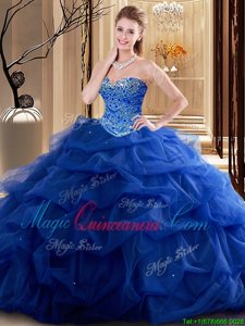 Royal Blue Sleeveless Tulle Lace Up Quinceanera Dresses for Military Ball and Sweet 16 and Quinceanera