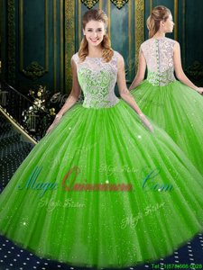 Tulle High-neck Sleeveless Zipper Lace 15 Quinceanera Dress in