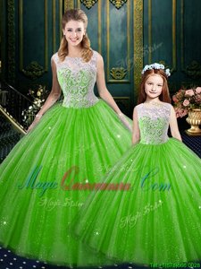 Gorgeous High-neck Sleeveless Tulle Quinceanera Gowns Lace Lace Up