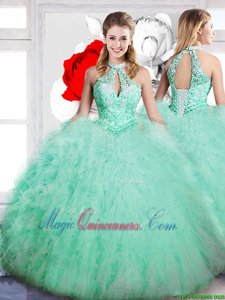 Most Popular Sleeveless Lace Up Floor Length Beading 15th Birthday Dress