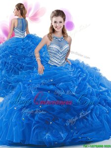 Royal Blue Sleeveless Court Train Ruffles 15 Quinceanera Dress