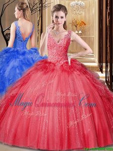 Vintage Sleeveless Appliques and Sequins and Pick Ups Backless Quinceanera Gown