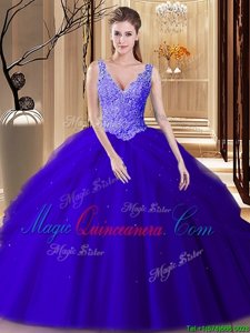 Chic Pick Ups Floor Length Ball Gowns Sleeveless Royal Blue and Navy Blue Quinceanera Dresses Backless