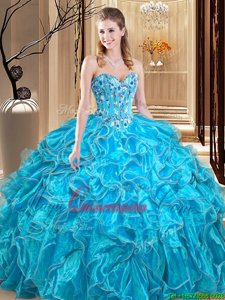 Sweetheart Sleeveless Organza Sweet 16 Dresses Embroidery and Ruffles Lace Up