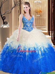 Fantastic Straps Straps Multi-color Sleeveless Tulle Lace Up Quinceanera Gown for Military Ball and Sweet 16 and Quinceanera