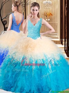 Multi-color Zipper Sweet 16 Dresses Appliques and Ruffles Sleeveless Floor Length