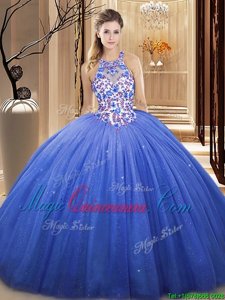 Best Selling Floor Length Ball Gowns Sleeveless Blue Sweet 16 Dress Lace Up