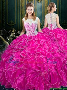 Low Price Scoop Sleeveless Lace and Ruffles Zipper Quince Ball Gowns