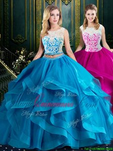 Wonderful Scoop Sleeveless Brush Train Zipper Sweet 16 Dress Baby Blue Tulle