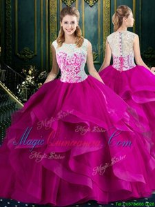 Spectacular Square Sleeveless Brush Train Clasp Handle With Train Lace Ball Gown Prom Dress