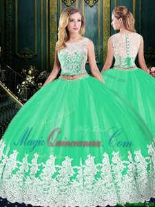 Scoop Floor Length Two Pieces Sleeveless Apple Green Sweet 16 Dresses Zipper