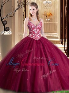 Shining Spaghetti Straps Sleeveless Tulle Sweet 16 Dresses Beading and Lace and Appliques Lace Up