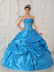Appliqued Blue Taffeta Quinceanera Dresses with Pick ups on Sale