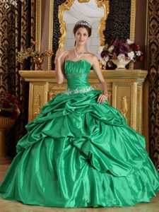 Green Taffeta Floor Length Quinceanera Dress with Appliques 2013