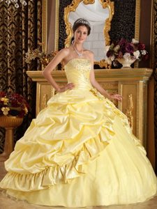 Yellow Ball Gown Strapless Quinceanera Dress with Beading Pick ups