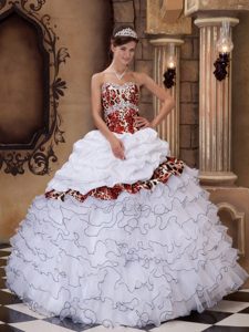 Ruffled and Beaded Quinceanera Gowns with Leopard Print for Cheap