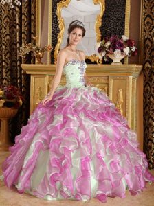 2013 Colorful Quinceanera Gowns with Appliques and Organza Ruffles