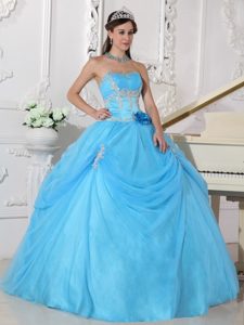 2013 Popular Appliques and Flowers Accent Blue Dresses for 15