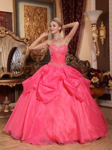 Appliques and Flowers Accent Sweetheart Dresses 15 in Coral Red