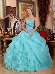 Appliques and Ruffles Accent Quinceanera Gown Dress in Mint Color