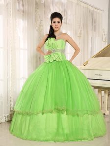 Beaded Bowknot Strapless Spring Green Sweet Sixteen Dresses 2013