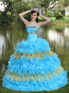 Beading and Ruffled Layers Accent Sweet Sixteen Dresses in Blue