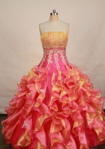 Two-tone Strapless Ruched Bust Appliques Ruffled Quinceanera Dress