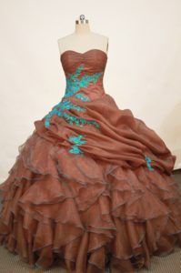 Ruffled Strapless Appliques Floor-length Organza Quinceaneras Dress