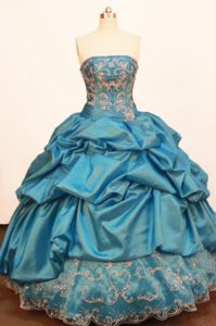 Taffeta Strapless Appliques Pick Ups Floor-length Blue Sweet 16 Dress