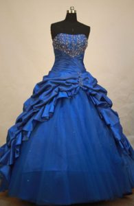 Ruched Strapless Beading Pick Ups with Bolero Blue Quinceanera Gown