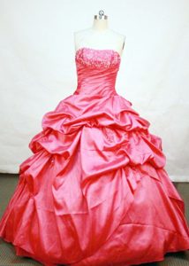 Red Appliques Strapless Pick Ups Lace Up Back Quinceanera Dresses