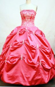 Strapless Appliques and Pick-ups Floor-length Hot Pink Dresses For 15