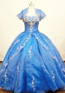 Applique Strapless with Matching Jacket Layer Blue Quinceanera Gown