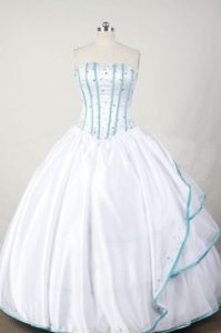 Layers Strapless Beading Blue Hem White Taffeta Quinceanera Dresses