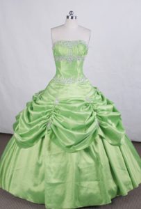 Green Appliques Strapless Pick-ups Quinceanera Gowns for Custom Made
