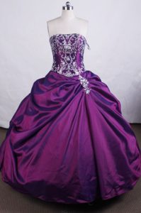 Embroidery Strapless Purple Ruched Quinceanera Dress Hot in Mexico City