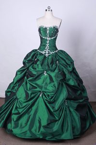 Pick Ups Beading Strapless Green Ball Gown Dresses for a Quinces