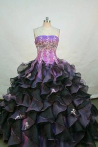 Appliques Strapless Ruffled Fuchsia Sweet 15 Dresses in Honduras City