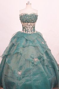 Strapless Ruffled Appliques Layers Dark Green Quinceanera Dress