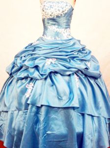 Discount Pick-ups and Appliques Strapless Teal Quinceanera Dress