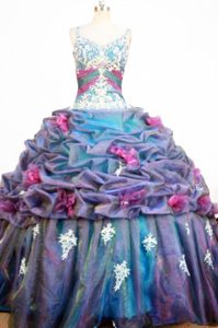 Multi-color Strap Quinceanera Dresses with Pick-ups and Hand Made Flowers