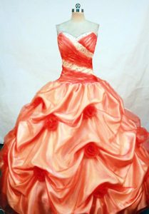 Hot Sale Beading and Ruche Sweetheart Quinceanera Dresses in Orange